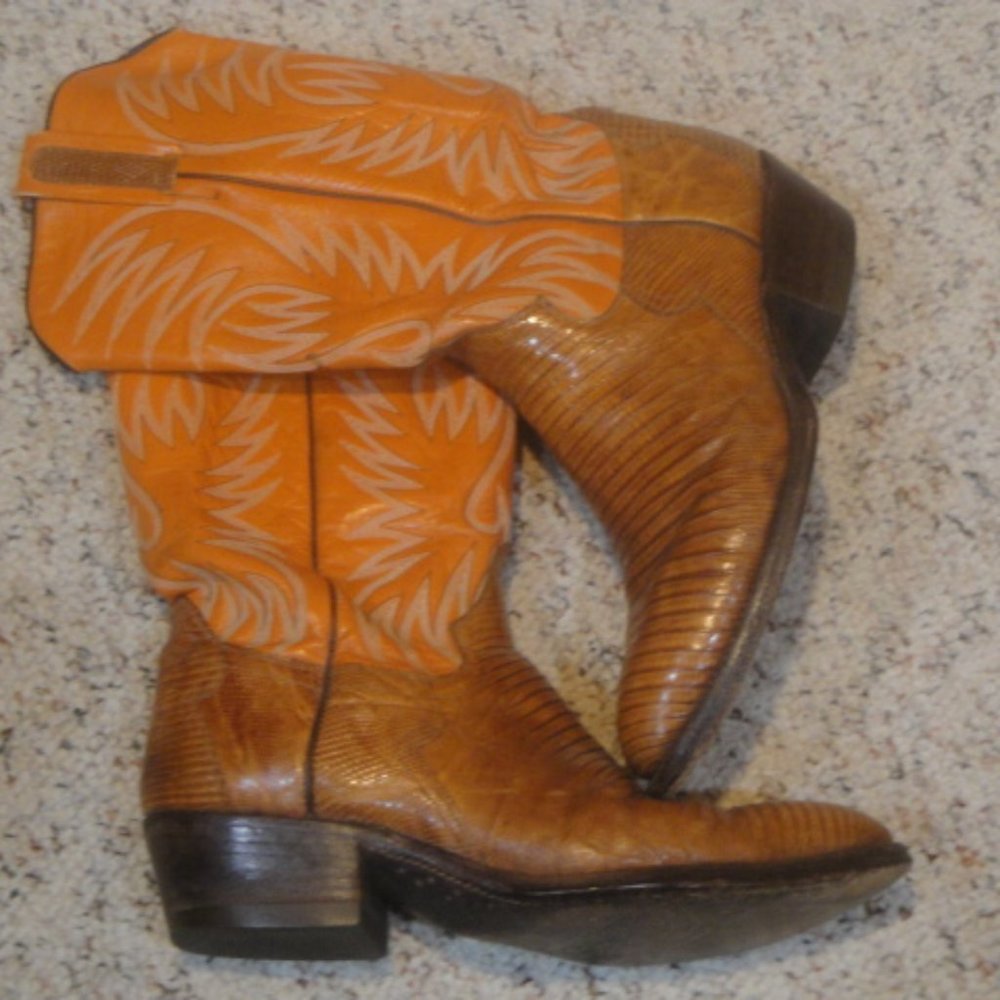 Western Texas Orange Leather Embroidered Cowboy Boots 9D